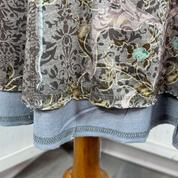 Zoe D Tiered Layer Damask Print Knit A Line Skirt Grey Pink Small Y2K Boho - Picture 6 of 12